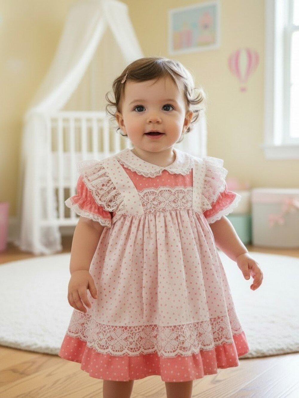 Vintage Handmade 80s-90s Baby Girl Bright Pink Dress Apron 12-18 Mos Cottagecore